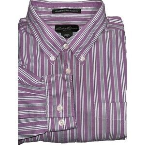 Eddie Bauer Purple White Stripe Cotton Button Down Relaxed Fit Tall XL